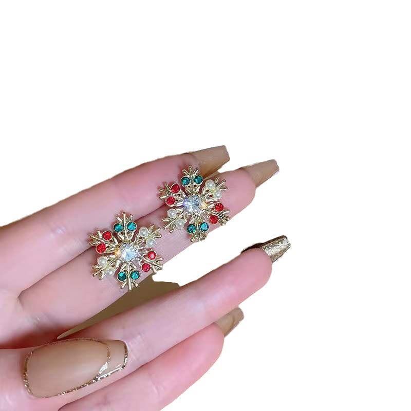 Wholesale Christmas jewelry diamond snowflake pearl earrings